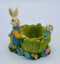 Easter Mother Rabbit And Child Floral Planter Cabbage Bowl Resin Figurin... - $15.83