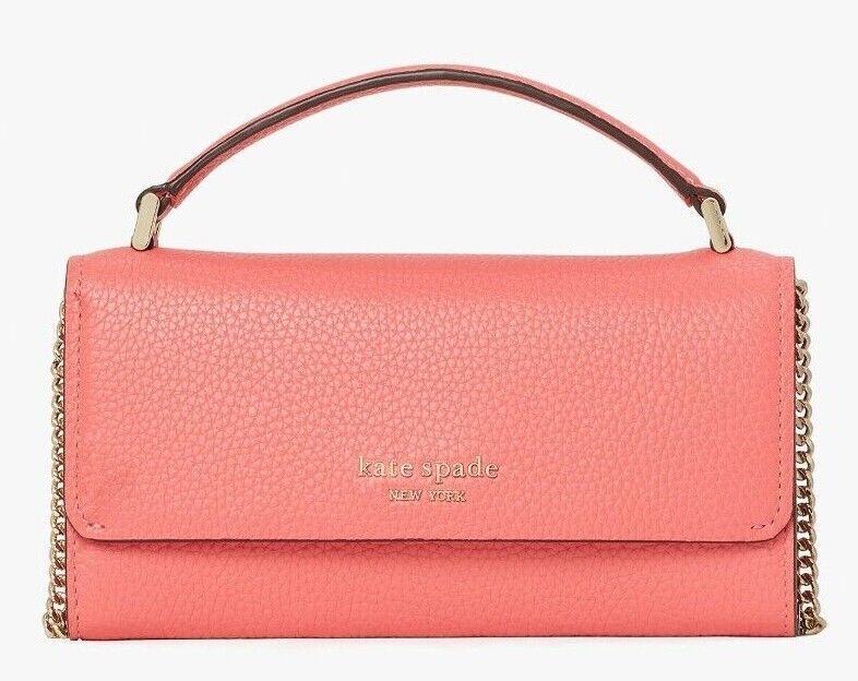 NWB Kate Spade Roulette Peach Leather Crossbody Chain PWR00383 $198 Gift Bag