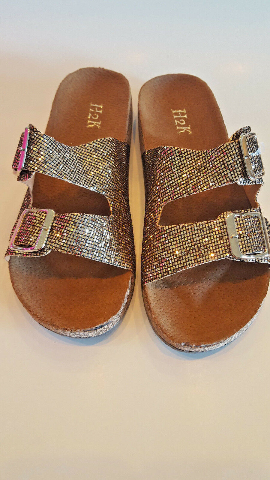 Primary image for H2K Karen Glitter Bronze Fashion Slides Flip Flops Sandals Bling Slides Straps