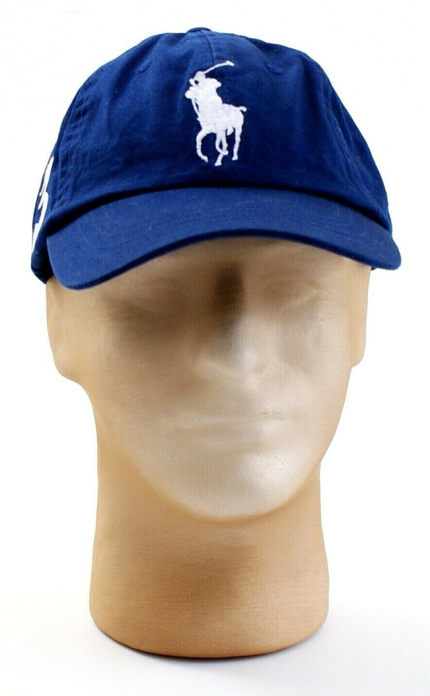 white polo hat with blue horse