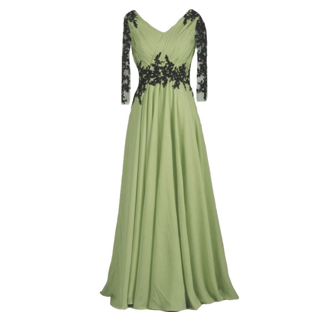 Kivary Vintage Sheer Long Sleeves V Neck Beaded Formal Prom Evening Dresses Sage
