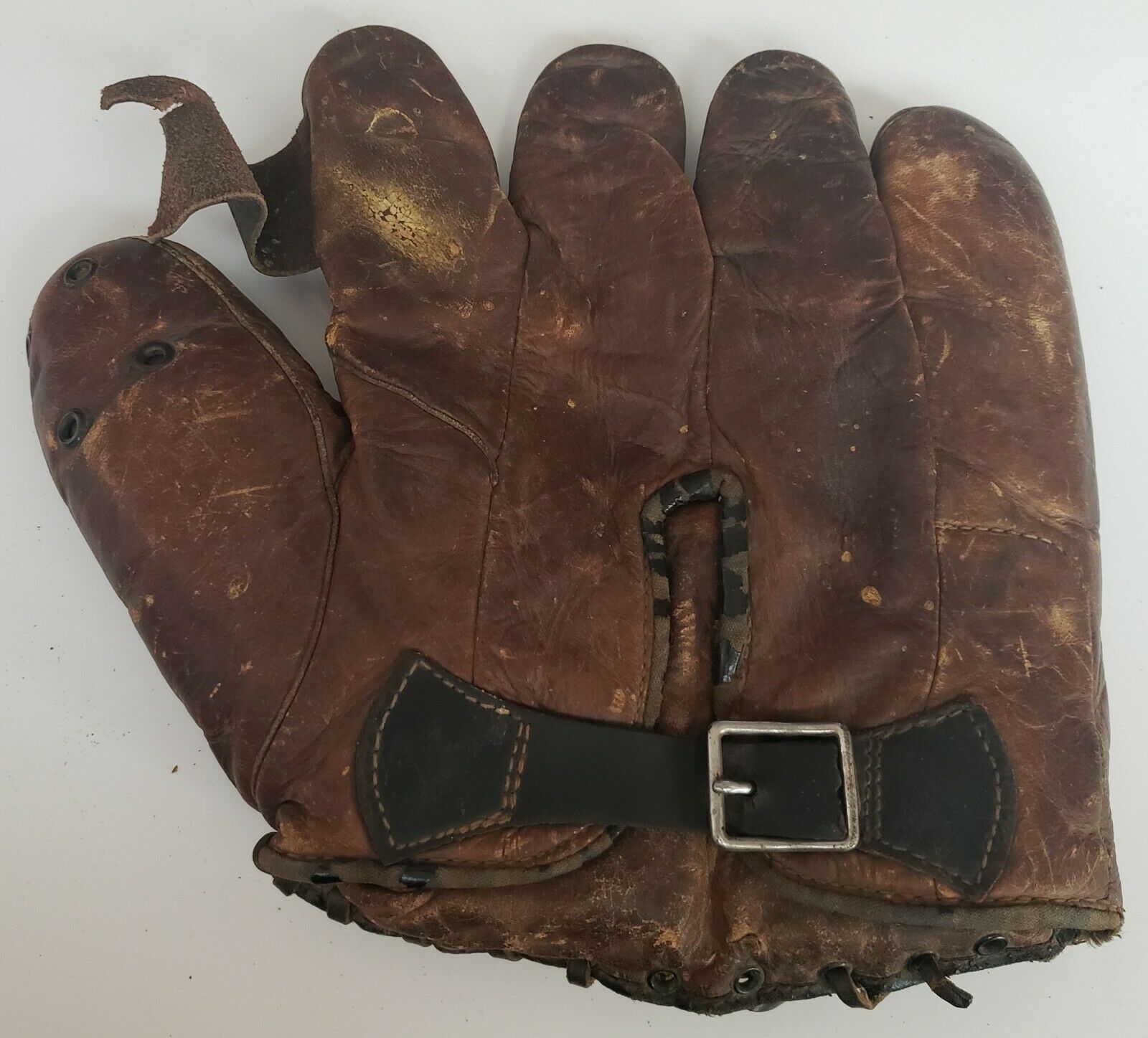 VINTAGE 1930'S SPALDING BASEBALL GLOVE MITT RAINEY TRAP WEB LEFT HANDED RARE GlovesBaseball