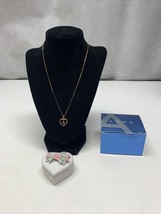 New Vintage AVON  Rhinestone Cross Necklace In Special Porcelain Heart B... - $34.65