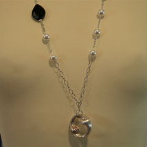 .925 SILVER RHODIUM NECKLACE WITH BLACK ONYX, WHITE SYNTHETIC PEARLS, 28.35 IN image 6
