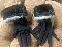 Ladies ~ Black Gloves ~Faux Fur~ by Preston York   + - $5.79