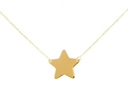 18K YELLOW GOLD NECKLACE FLAT 13mm CENTRAL FLAT STAR, ROLO OVAL 1mm CHAIN image 1
