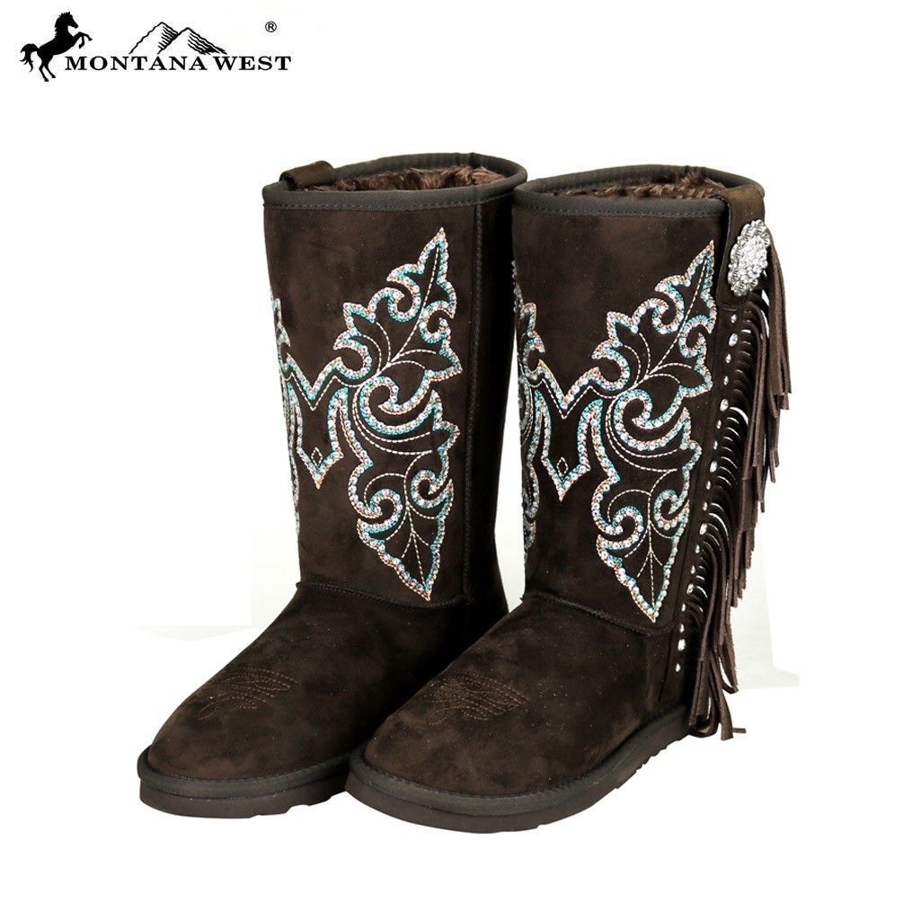 Image of Crystals Rhinestones Butterfly Coffee Montana West Partial Leather Western Boots