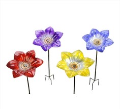 Flower Bird Bath Bird Feeder 25" High Glass with Metal Garden Stake 