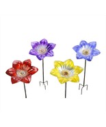 Flower Bird Bath Bird Feeder 25&quot; High Glass with Metal Garden Stake  - $39.99
