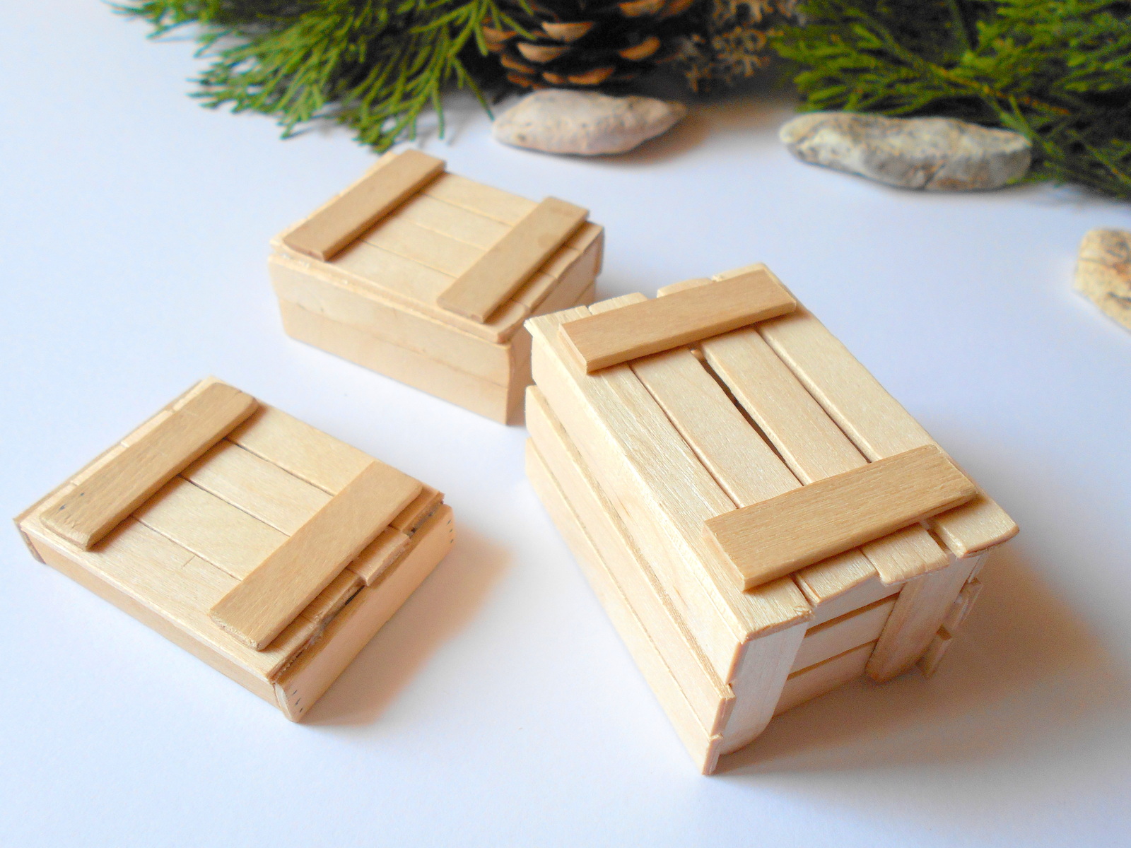5 Miniature wooden crates set Dollhouse accesories 1/12 scale mini
