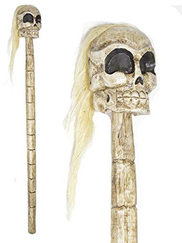 Hand Carved Wood Skull Skeleton Walking Stick Cane