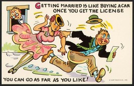 Vintage postcard GETTING MARRIED IS LIKE BUYING A CAR Curt Teich comic c... - $6.99