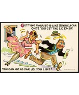 Vintage postcard GETTING MARRIED IS LIKE BUYING A CAR Curt Teich comic cartoon - $6.99