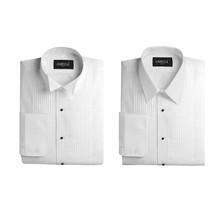 Omega Italy Men's Pleated Tuxedo Wingtip & Laydown Collar White Dress Shirt