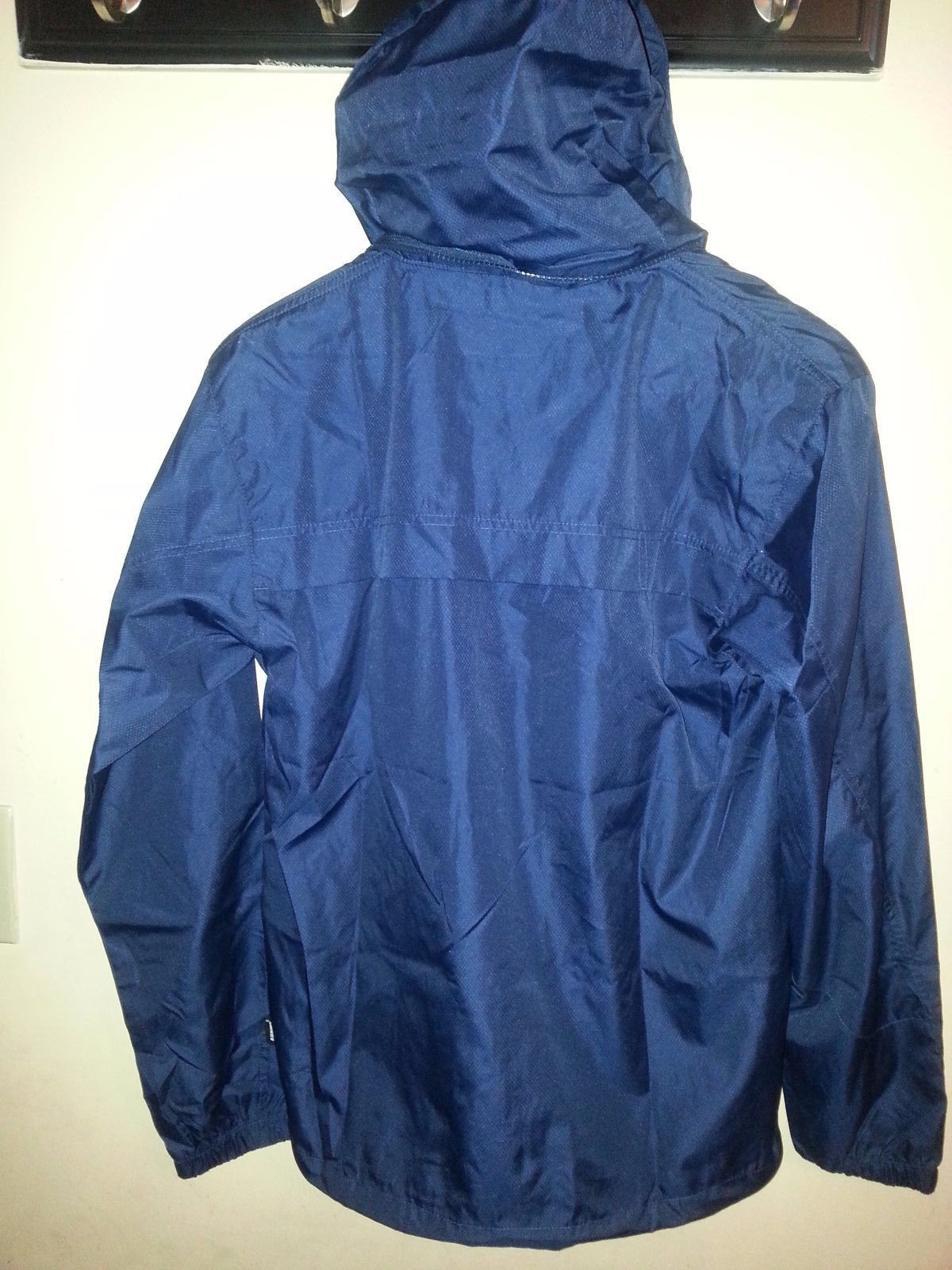 LADIES HOODED WINDBREAKER FULL ZIP/TWO POCKETS WITH BUTTON/NAVY COLOR ...