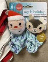Infantino Unisex Baby Foot Rattles Santa 0+ &amp; 8pk Holiday 2-ply Bibs/Ban... - $19.96