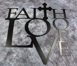Faith Love and Hope with Cross Metal Wall Art 18&quot; Black - $37.98