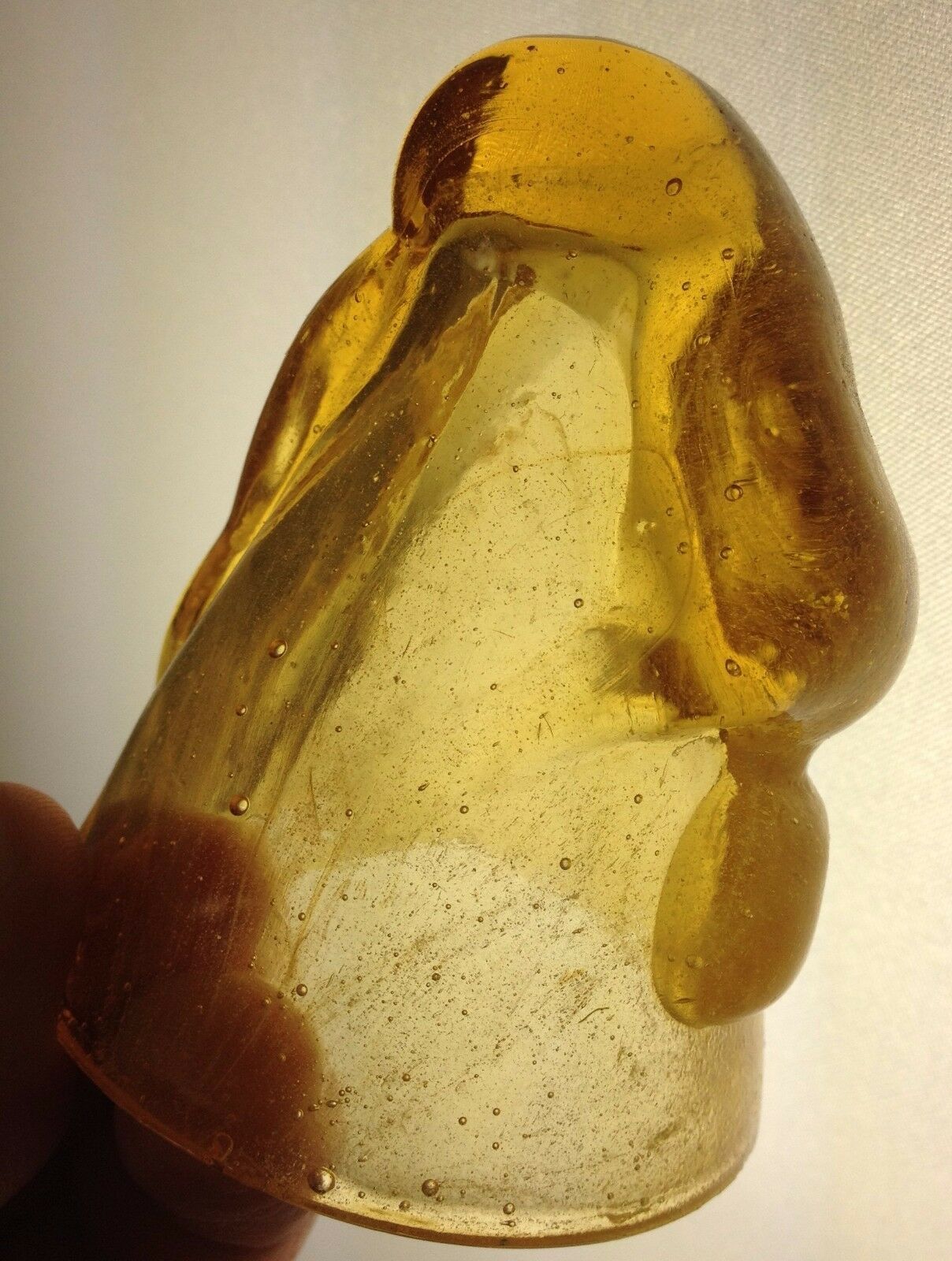 AMBER SWIRL GLASS BOTTOMS UP ART DECO NUDE LADY BENT OVER BAR WARE SHOT GLASS