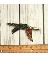 vintage red black enamel flying bird brooch pin euc - $9.89