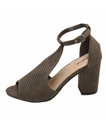 Qupid Edeena 02 Charcoal Women&#39;s Peep Toe Perforated Sandal Heels - $34.95