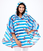 Rain Poncho w Bag Nautical Design Polyester Raincoat Waterproof w Hood Blue image 2