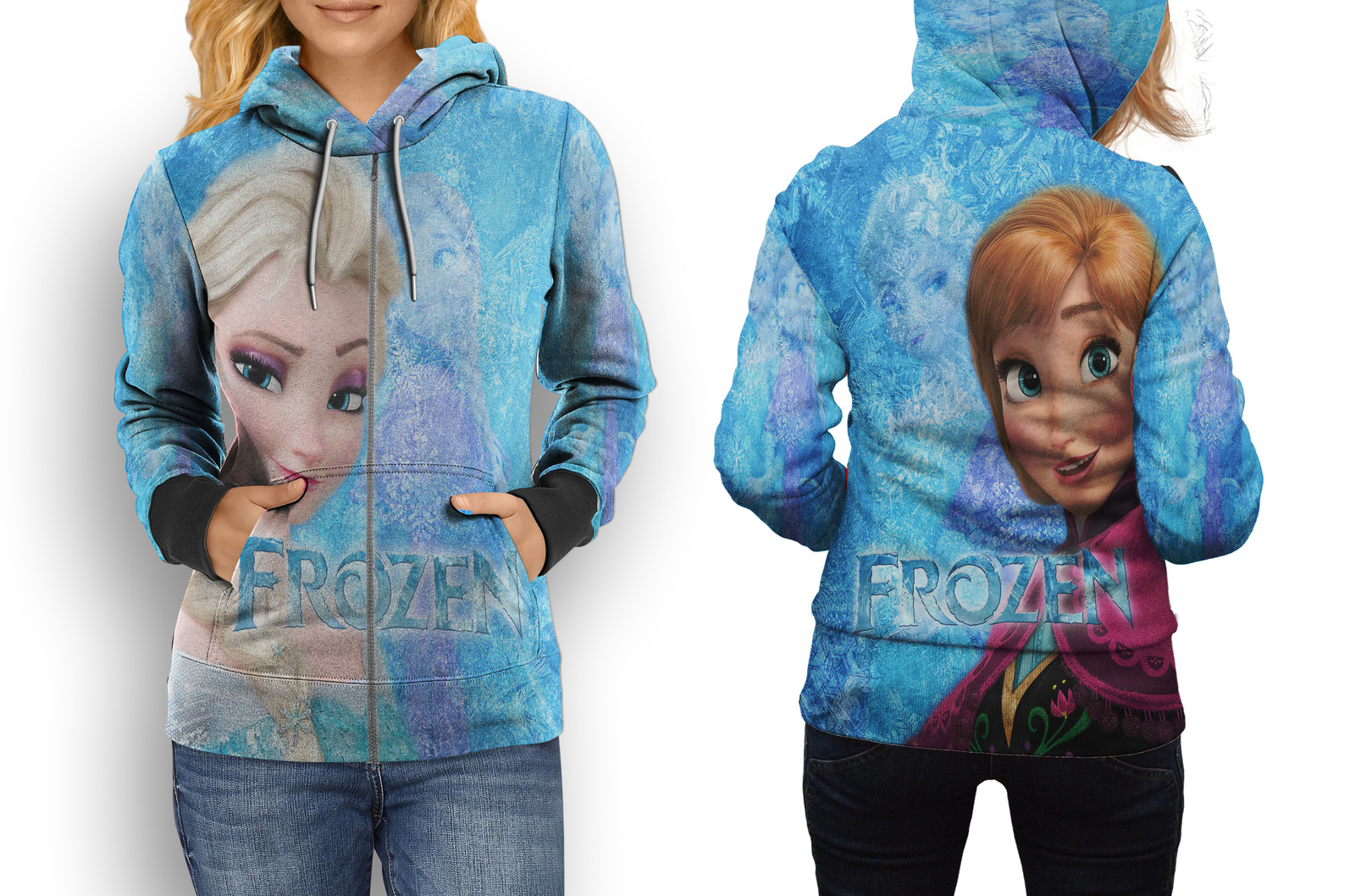 Frozen - Anna and Elsa Zipper Hoodie for Women - Sweatshirts, Hoodies