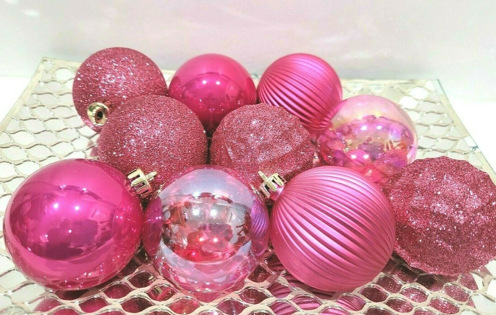 Primary image for (10) Christmas Hot Pink Flamingo Shiny Glitter Plastic Tree Ornaments Decor 2.5"