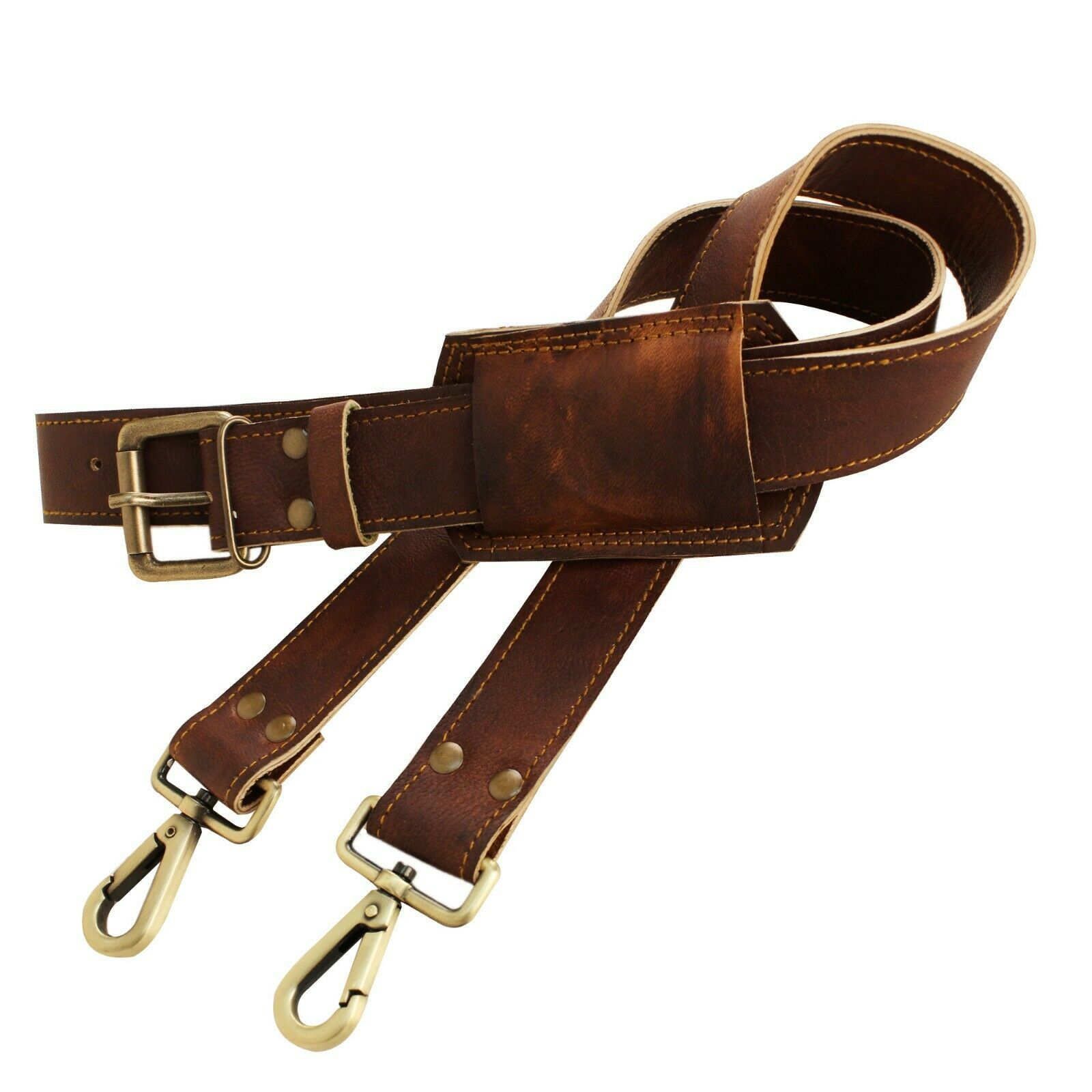 Adjustable Brown Genuine Leather Purse Shoulder Bag Handle Strap Replacement - Handbag Accessories