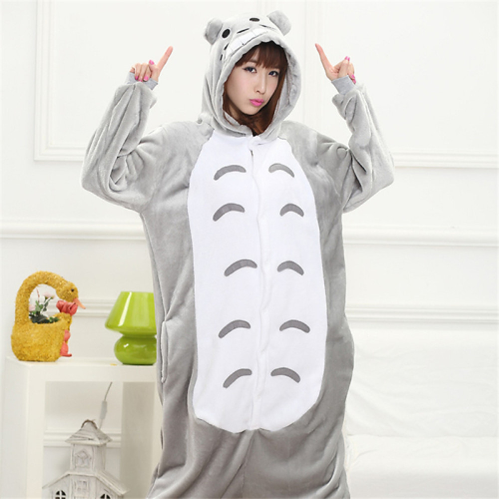 Adults' Kigurumi Pajamas Cat Totoro Onesie Pajamas Coral fleece Gray ...