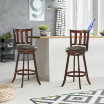 Set of 2 Wood Swivel Counter Height Dining Pub Bar Stools with PVC Cushioned Sea image 12