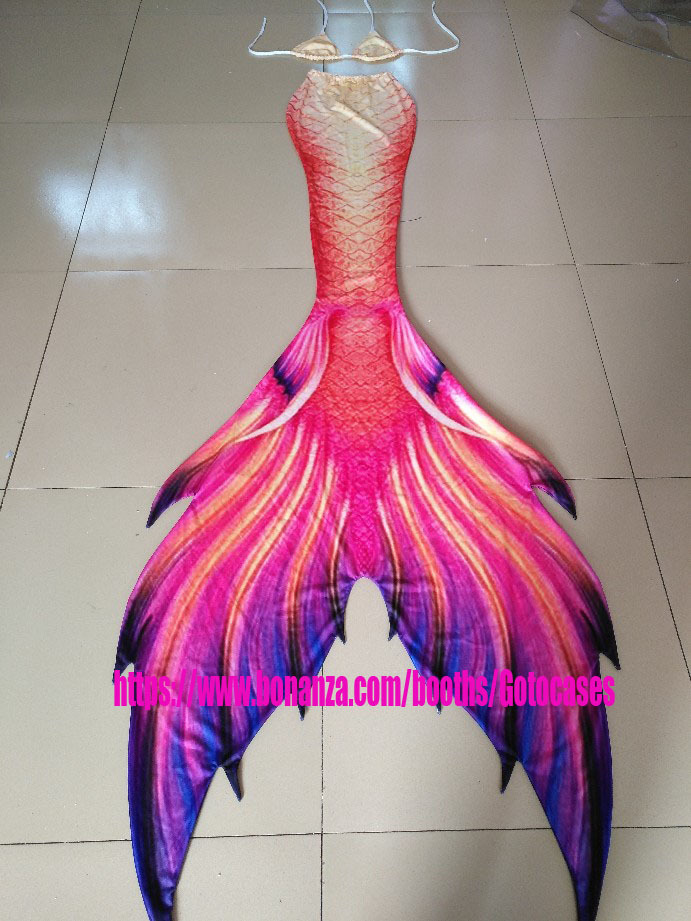 Swimmable Mermaid Tail Fabric for Women and Kids Orange Red - Swimwear