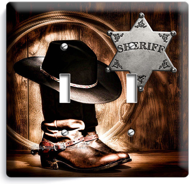 COUNTRY COWBOY BOOTS HAT LASSO SHERIFF STAR 2 GANG LIGHT SWITCH PLATE ROOM DECOR