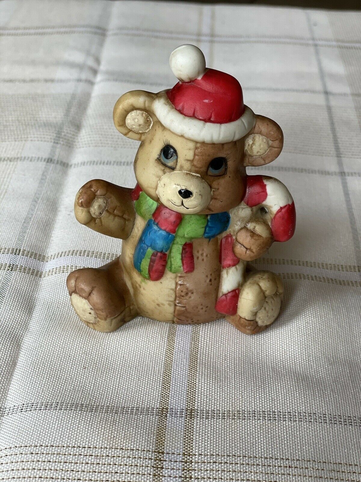 Primary image for Ceramic Holiday  Bear With Candy Cane, 4in X 3.5in