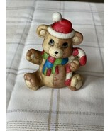 Ceramic Holiday  Bear With Candy Cane, 4in X 3.5in - $13.00