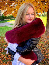 Fox Fur Stole 55' Royal Saga Furs Big Collar Burgundy Color Boa Wrap Fur Shawl image 2