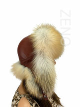Golden Island Fox Fur Hat With Brown Leather Natural Saga Furs Fur Trapper Hat image 3