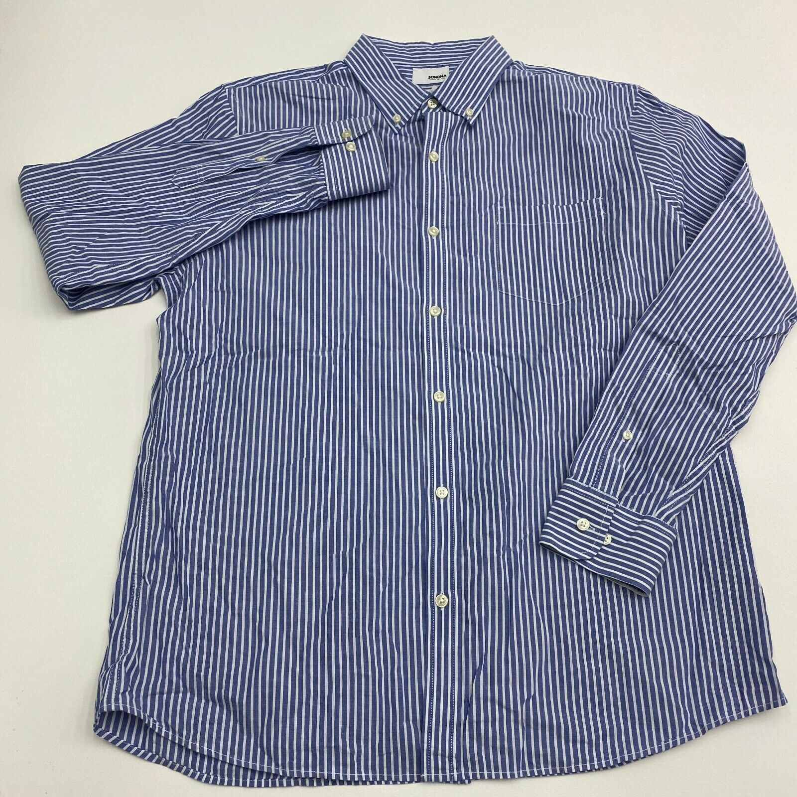 Sonoma Button Up Shirt Mens Large Blue White Stripe Long Sleeve Casual ...
