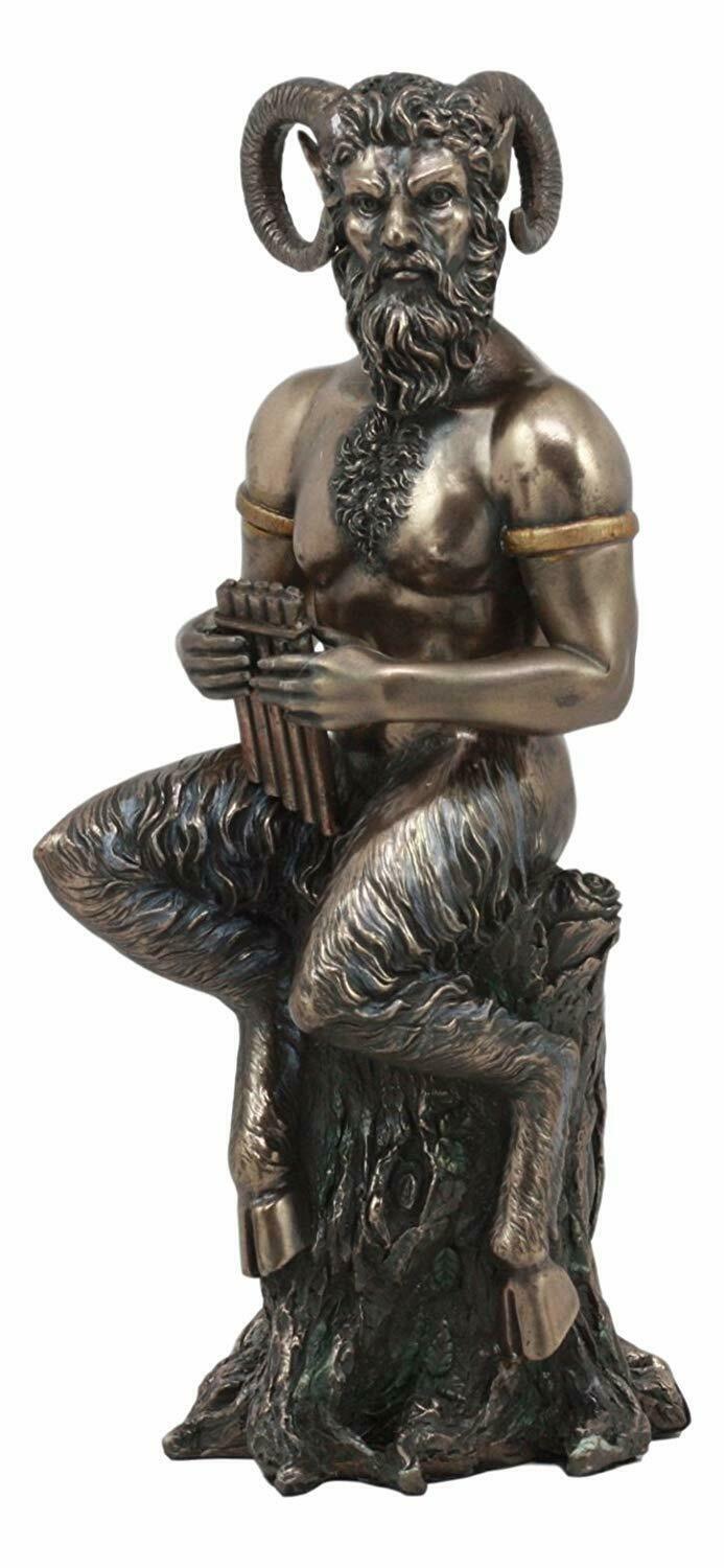 Greek God Pan Statue 9.75Tall Deity Of The Wild Pan Playing The Flute Figurine