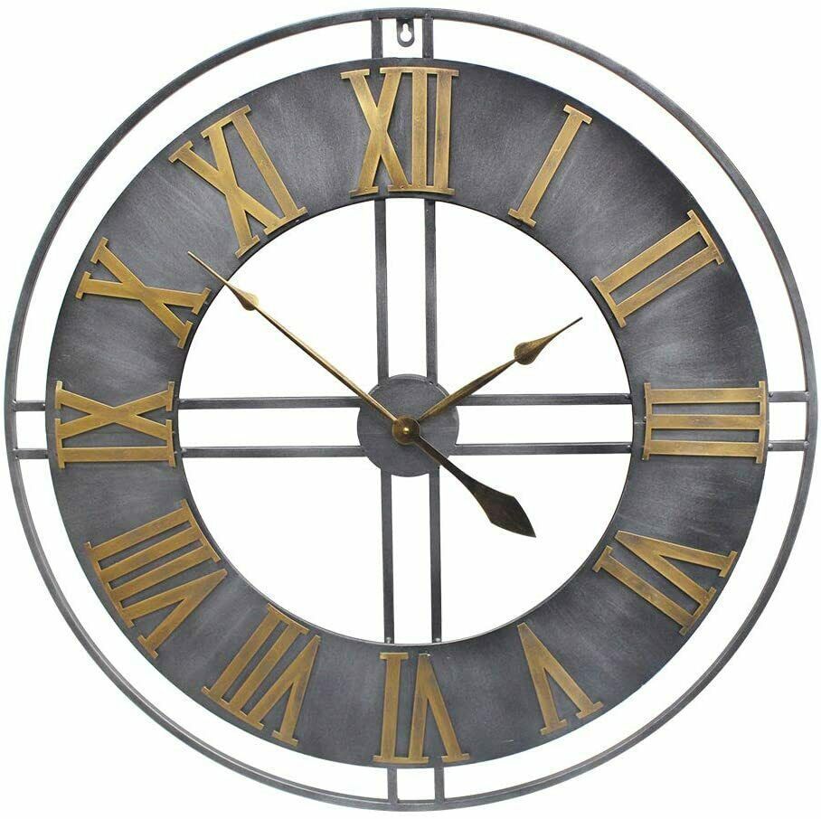 Nice Wall Clock 30" Large Metal Roman Numerals Industrial ...