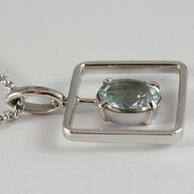 18K WHITE GOLD NECKLACE, OVAL CUT AQUAMARINE 1.80 ct PENDANT WITH SQUARE FRAME image 4