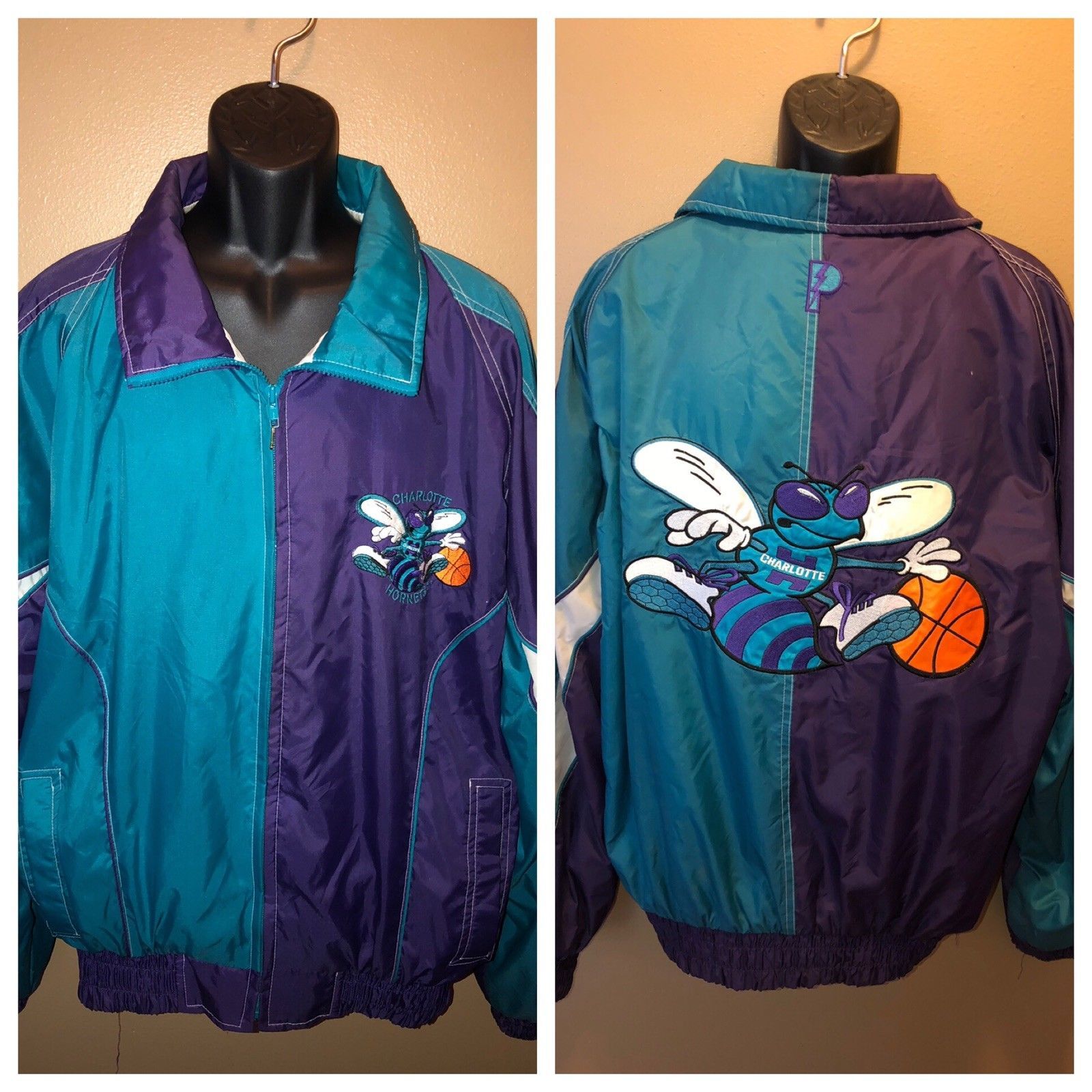 VTG CHARLOTTE HORNETS 90s Pro Player Daniel Young NBA Windbreaker ...