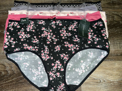 Laura Ashley ~ Women's Brief Underwear Panties Floral 5-Pair Polyester ...