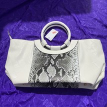 White Snake Pattern Faux Leather Tote Bag with Standing Studs and Detach... - $45.00