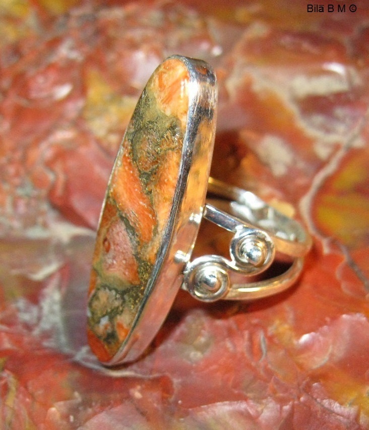 ORANGE COPPER TURQUOISE RING in Sterling Silver Size 7 FREE SHIPPING Other