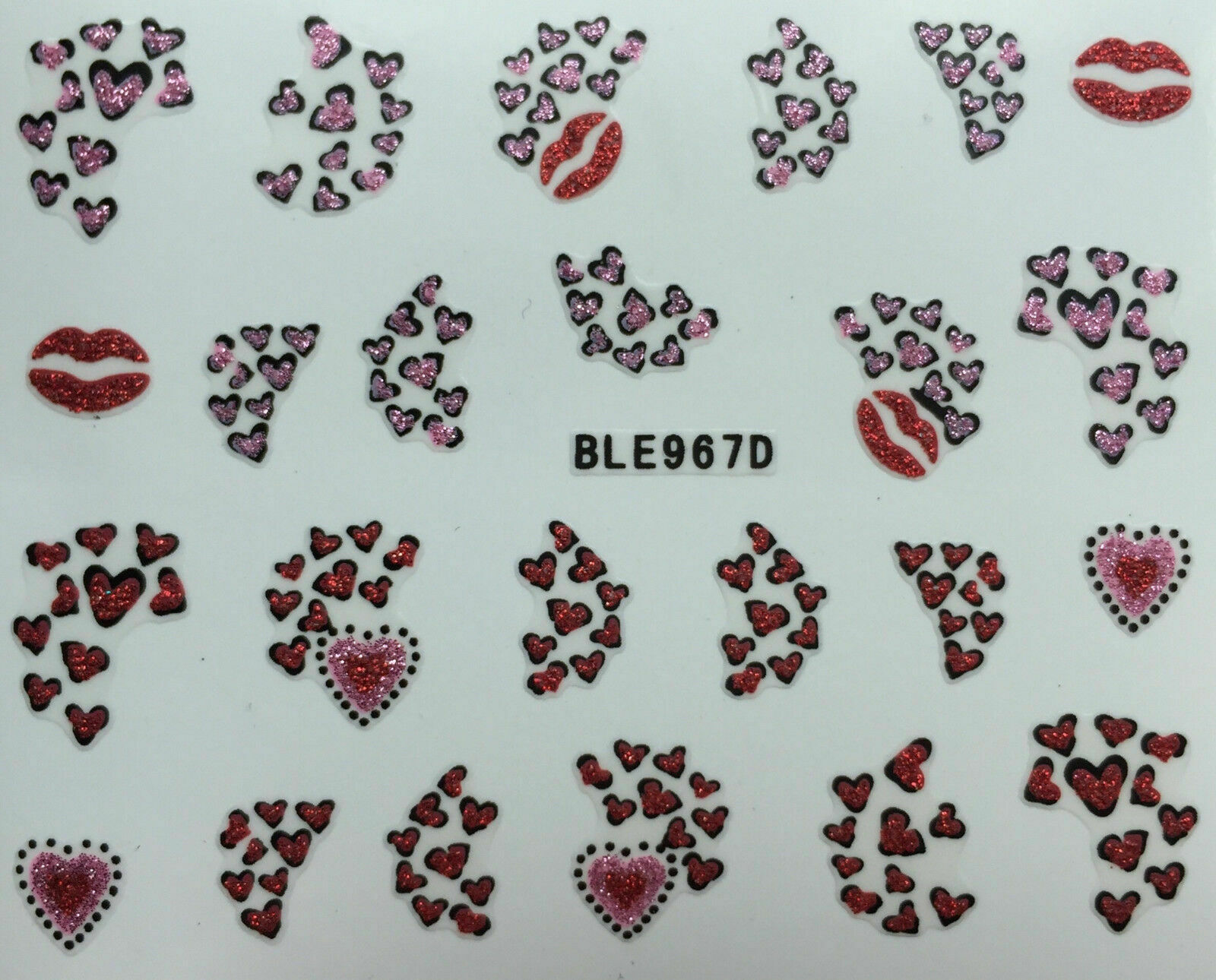 Nail Art 3D Glitter Decal Stickers Heart Tips Lips Glittery BLE967D