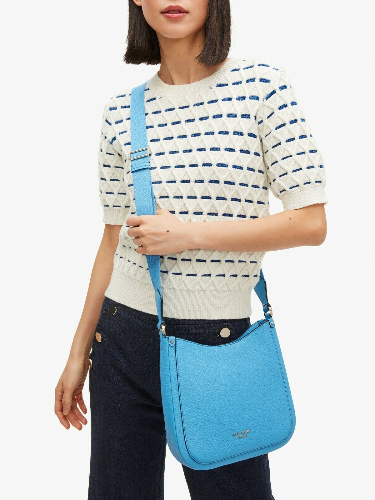 Kate Spade Roulette Messenger Bright Blue Leather Crossbody PXR00329 NWT $228 FS