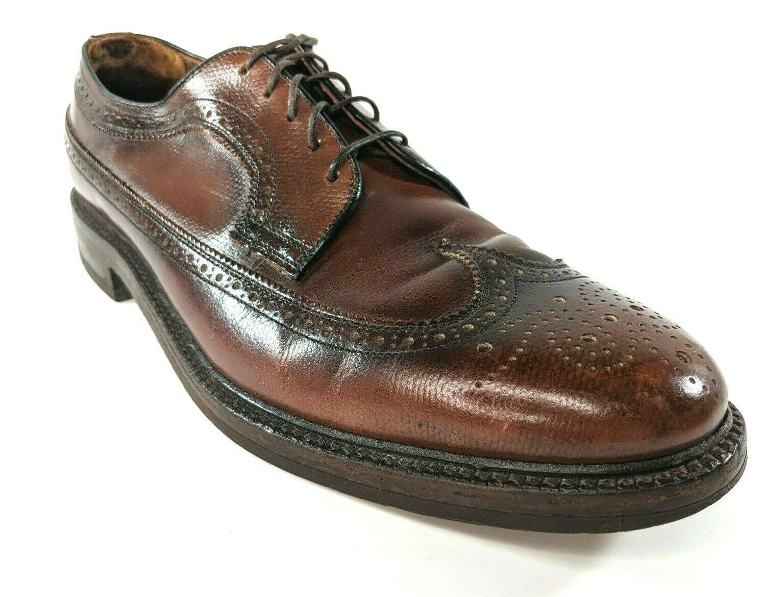 Primary image for Vintage Florsheim Brown Leather Dress Shoes Oxfords 10.5 B Wingtip Long Wings