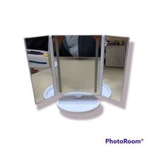 Tri-Fold Makeup Mirror Lepo Touch LED USB Battery Operated WHITE Vanity Magnify image 6