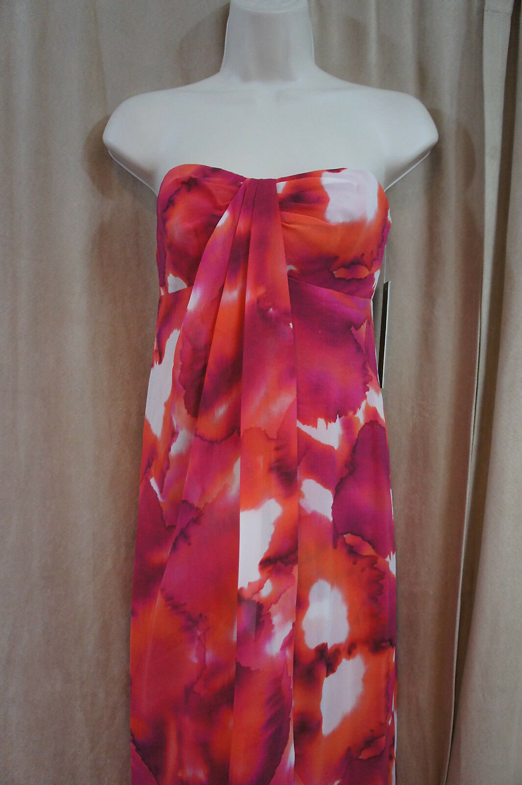 Nicole Miller Dress Sz 6 Pink Multi Silk Full Length Strapless Evening ...