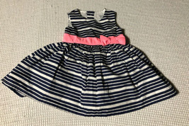 Carters 3M Navy Blue &amp; White Striped Sleeveless Fluffy Dress With Pink Bow - $9.89